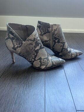Fergie Snake-Print Pointed Ankle Booties - Black & Cream